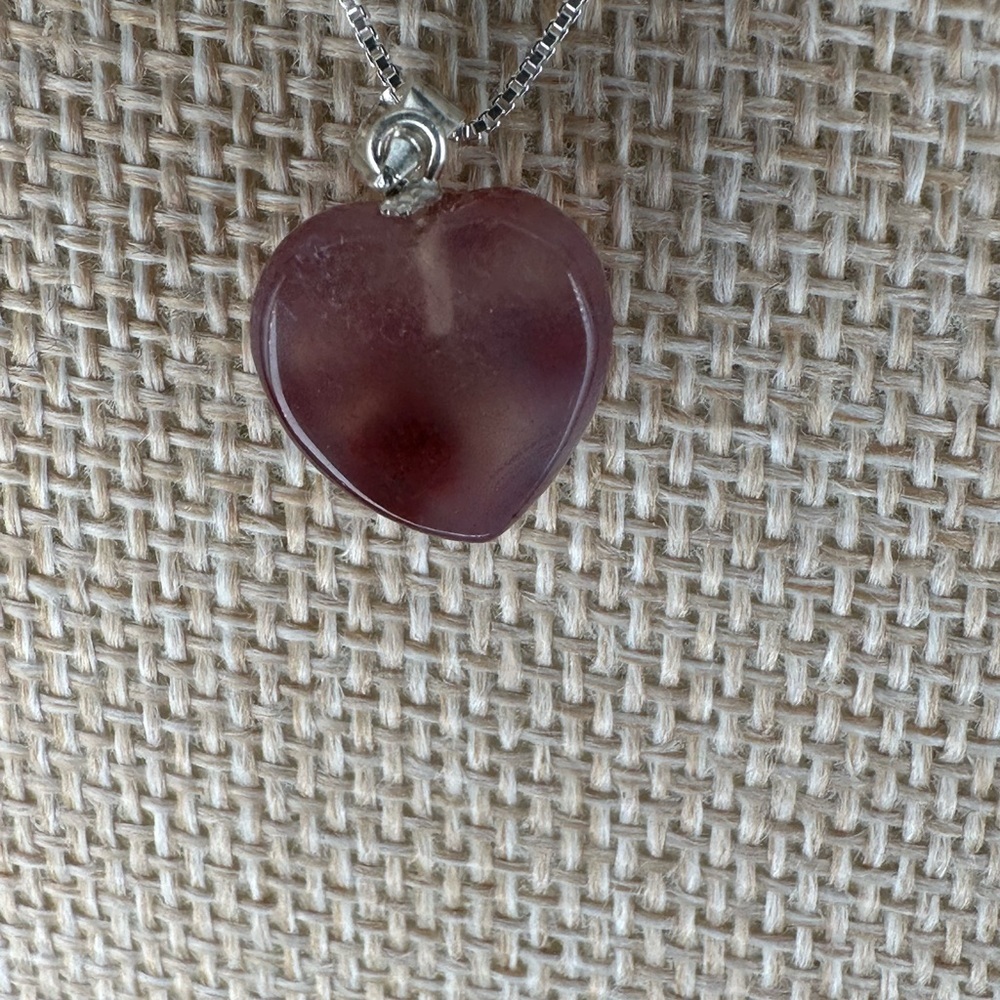 Heart-Shaped Cinnabar in Agate Pendant Necklace on Sterling Silver Bail & Chain - Picture 7 of 12